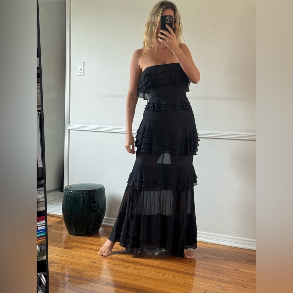 Silk ruffled Black Strapless Layered Dress by JCREW Collection